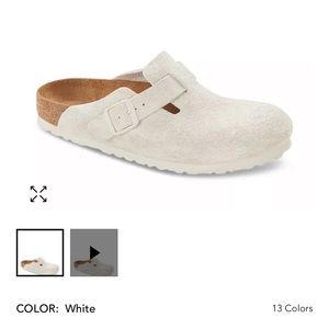 Birkenstocks antique white suede Boston clogs